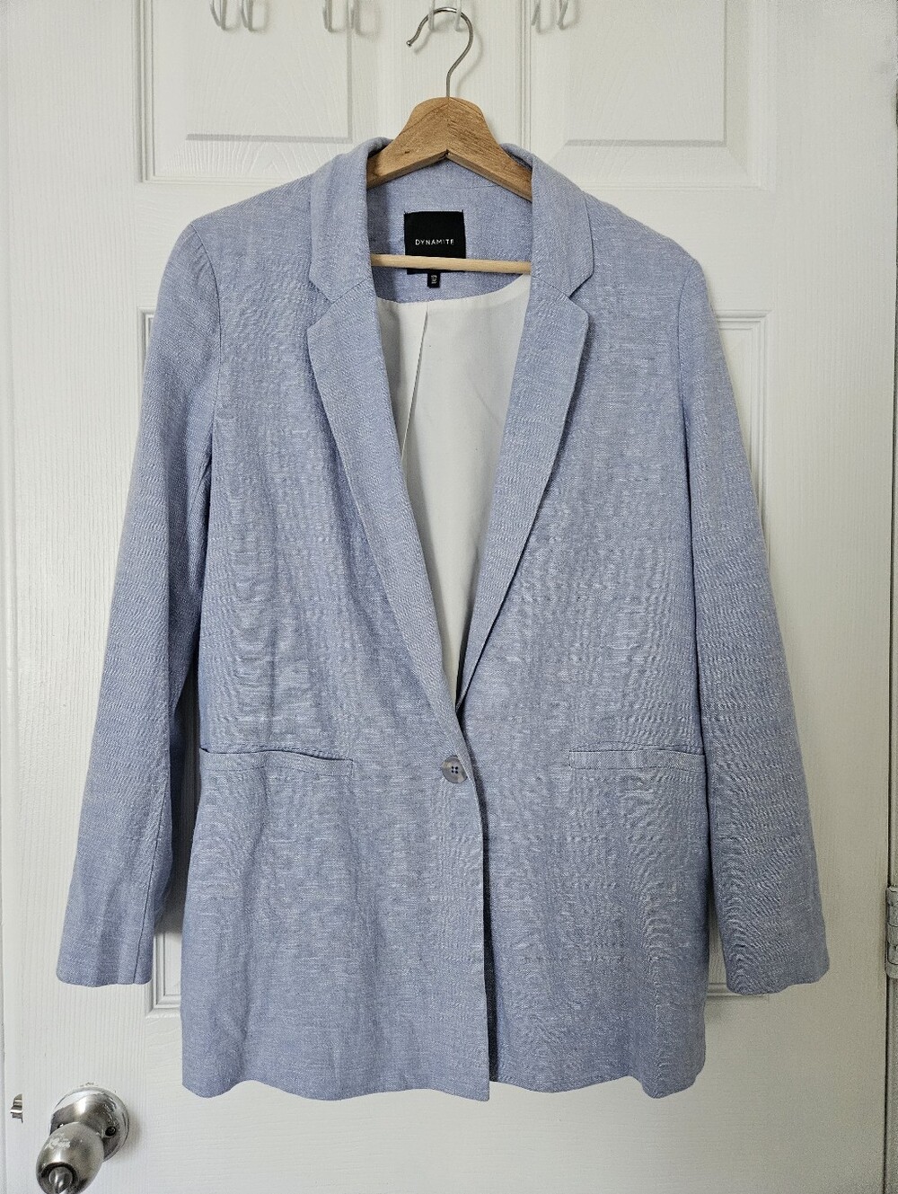 Dynamite Pale Blue Tailored Single-Button Blazer Linen Rayon Polyester Blend